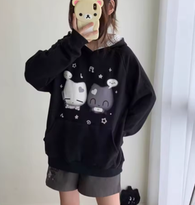 Ropa Cute Hoodies Coats Cartoon Cute <b>Cat</b> Ear Print Hooded Sweatshirts Y2K <b>Tops</b> Women Clothing Casual Zipper Loose New Hoodie - Product Image 6