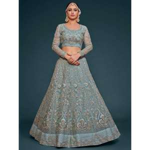 Buscando Aqua Blue Bordado Soft Net Lehenga Choli Con Dupatta - Product Image 6