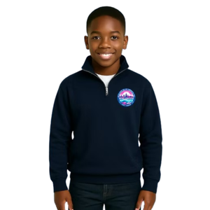 Pull en molleton à col zippé brodé bleu marine pour garçon, manches longues, décontracté, chaud, confortable pour tous les jours - Product Image 1