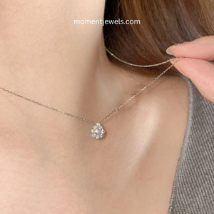 สร้อยคอจี้โมอิสซาไนต์สีทองคำขาวพร้อมจี้แบบคลัสเตอร์สำหรับผู้หญิงเป็นของขวัญ - Product Image 3