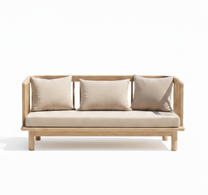 Canapé d'extérieur 2 places en bois massif raffiné Lara avec tissu anti-UV haute performance et lattes, idéal pour la décoration de véranda de luxe - Product Image 6