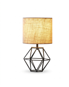 Geometric Metal Handmade Table Lamp with Fabric <b>Drum</b> <b>Shade</b> Cylinder Design for Birthday Home Decoration in Living Room Bedroom - Product Image 1