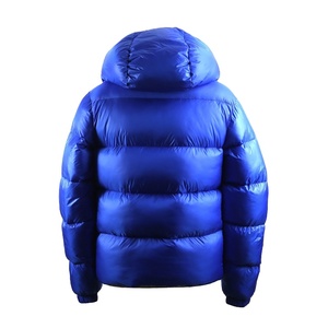 Chaqueta de Plumón Azul con Capucha para Hombre, Cortavientos, Informal, de Invierno, con Cierre de Cremallera y Ribete con Logotipo Personalizado - Product Image 2
