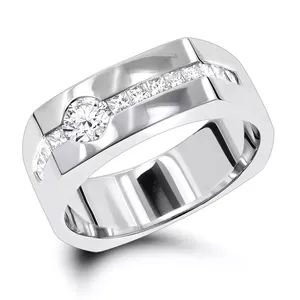 Bague pour homme EtherStar 0,55 carat en diamant de laboratoire, or massif, taille brillant rond, alliance de mariage à sertissage en canal, couleur E blanche, 18 carats, classique - Product Image 2