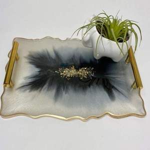Coffee Tea Rectangular Serving <b>Tray</b> with Matching Coaster Resin Serving <b>Tray</b> <b>Dinner</b> Set Dishes Plates Service <b>Tray</b> - Product Image 1