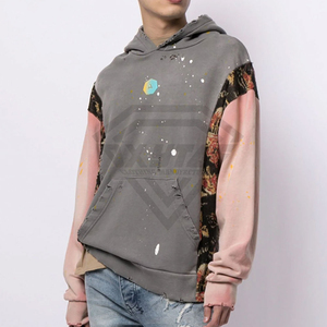 เสื้อฮู้ดดี้ผู้ชายสไตล์วินเทจ ผลิตตามสั่ง ลายเพ้นท์แบบดิสเทรส ผ้าฟลีซ สตรีทแวร์ ทรงโอเวอร์ไซส์ ไหล่ตก หนานุ่ม - Product Image 2