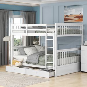 White Full Over Full Bunk Bed with Ladders and Two <b>Storage</b> <b>Drawers</b> (<b>OLD</b> SKU LT000365AAK) - Product Image 1