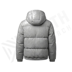 Hooded Quilted Waterproof <b>Bubble</b> Jacket Black Full Sleeve Winter Windproof Cotton Shell Knitted Fabric Polyester Filling Stand - Product Image 2