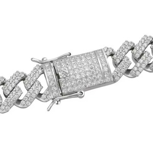 Luxury Silver Cuban Link Chain Fully Iced Our VVS Studded White <b>Gold</b> Moissanite Diamond <b>Tester</b> Trendy Style Wedding Gift - Product Image 2