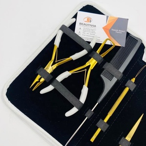 Professional Sustainable Surgical Grade Stainless Steel Hair Extension Tools Kit Micro Link Gold <b>Plier</b> <b>Clip</b> Loop Scissor Comb <b>C</b> - Product Image 5