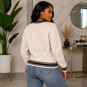 Cosh International Sisterhood Sorority Acrylic Women's V-Neck Knitted <b>Cardigan</b> <b>Sweater</b> Long Sleeve Solid Color Button Front - Product Image 5