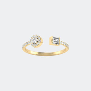 Anillo Abierto con Halo de Pavé y Corte Baguette Redondo de 0.50CTW - Product Image 1