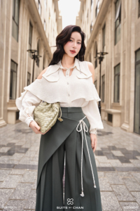 Blusa de Chifón con Hombros Descubiertos y Volantes en Capas para Mujer, Manga Larga, Elegante, Femenina, Informal, Color Marfil, <span class=keywords><strong>STELA</strong></span> - Product Image 2