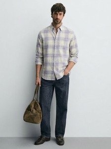 Men's Plaid Casual Shirt Full Sleeve Turn-<b>down</b> Collar Double Breasted Breathable Cotton Summer Wear - Product Image 2