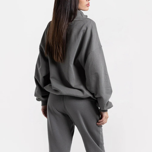 Premium Design Low Price Wholesale Custom Logo Women's <b>Stand</b> Collar Sweatshirts Quarter Zip <b>Drop</b> Shoulder Oversized Comfortable - Product Image 2