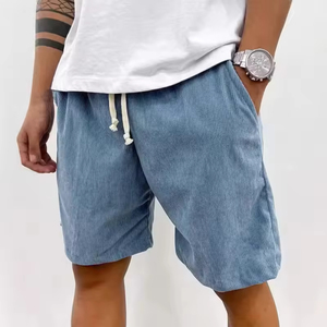 Pantalones Cortos Bermuda de Pana Gris Oscuro para Hombre, Cintura Media, con Cordón, Color Sólido, Material Transpirable - Product Image 1