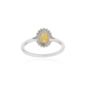 Most Beautiful Best Selling Products 14K White Gold Yellow Sapphire & <b>Diamond</b> Cluster <b>Ring</b> Minimal Handmade Jewelry - Product Image 6