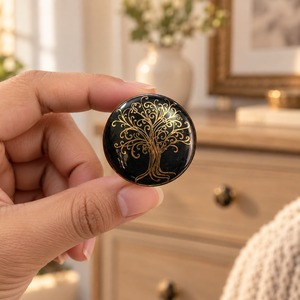 SHUBHAM Black & Gold Tree of Life <b>Ceramic</b> Cabinet <b>Knob</b> Round Decorative <b>Drawer</b> Pull Handle with Metal Base for Furniture - Product Image 1