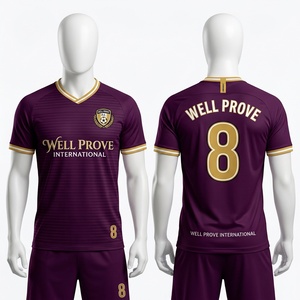 Premium 160 GSM Polyester Football Jersey Sublimation Embroidered Crest Heat Transfer <b>Maroon</b> Short Front Eco-Friendly Breathable - Product Image 1
