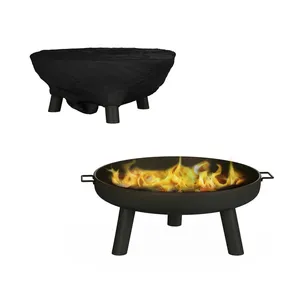 Brasero d'extérieur rond 2-en-1 en acier pour bois avec grille de barbecue, écran anti-étincelles et pioche pour patio, jardin et camping - Product Image 3