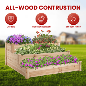 Jardinière surélevée en bois à 3 niveaux au design moderne, bac à fleurs en bois surélevé, pot de fleurs en bois pour plantes - Product Image 4