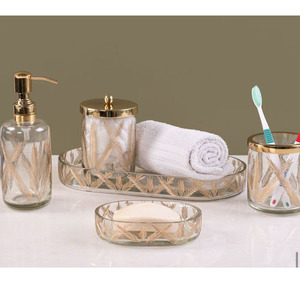 Elegant Glass <b>Bathroom</b> <b>Accessories</b> <b>Set</b> 5 Piece with Soap Dispenser for <b>Bathroom</b> Vanity Countertop - Product Image 1