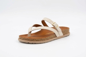 Sandalias Planas de Cuero Genuino Blanco, Punta Abierta, Cierre de Hebilla, Suela de Corcho, Zapatos de Verano - Product Image 4