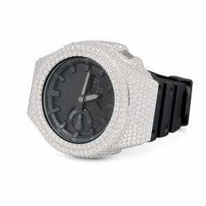 Luxury Round <b>Diamond</b> <b>Watch</b> Stainless Steel Case Rubber Band Analog Quartz Unisex - Product Image 3