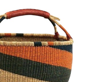 Cesta de mimbre de algas marinas de grado comercial, tejida naturalmente, naranja y verde, para exhibición de productos. - Product Image 3