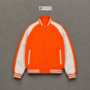 Blouson universitaire en laine orange de haute qualité avec fermeture éclair, style décontracté universitaire, veste polaire coupe classique pour l'automne – En promotion - Product Image 5