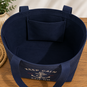 Sac fourre-tout en toile marine Keep Calm And Sail On, 40x37x13cm, sac de shopping style preppy - Product Image 5
