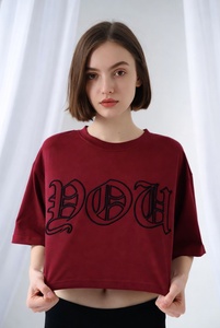 Women's Crop Top <b>T</b>-<b>Shirt</b> Maroon <b>Gothic</b> Logo Print Streetwear Loose Fit Crew Neck Short Sleeve 100% Cotton Jersey Breathable - Product Image 4
