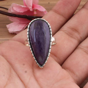 Bague en argent sterling 925 avec charoïte naturelle violette pour femme, bijou de mariage classique avec pierre précieuse - Product Image 3