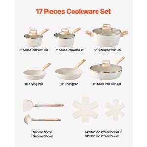 Set pentole e padelle da cucina a induzione antiaderente in granito bianco da 17 pezzi - Product Image 2