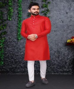 Men's Red Cotton Kurta With Payjama Traditional Wedding Outfit <b>Ankle</b>-Length Regular Fit Indian Pakistani Style 63196 SPAR-SR - Product Image 1