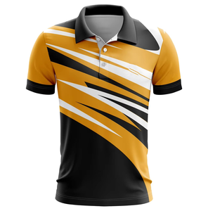 <b>Men's</b> Short Sleeve Polo Shirt With Abstract Striped Print Black Gold White Quick Dry Polyester Sporty Regular Fit - Product Image 1