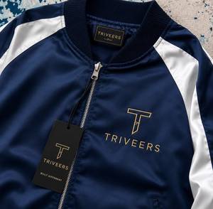 Triveers <b>Men's</b> Navy Satin Raglan Bomber <b>Jacket</b> Zip Up Embroidered Logo <b>Baseball</b> Varsity <b>Jacket</b> OEM ODM Pakistani Supplier - Product Image 3