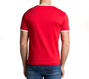 T-shirt personnalisé en coton à col rond avec bordure contrastante pour hommes et femmes, style Ringer, vente en gros directe d'usine - Product Image 3