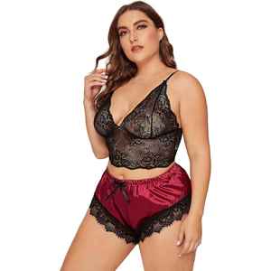 Women's Plus Size Winter 100% Silk Satin Robe Set with <b>Lace</b> Bralette and <b>Elastic</b> Waist Shorts-Breathable & Quick Dry Nightwear - Product Image 4