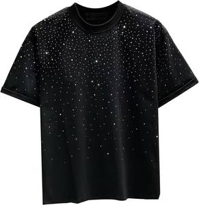 Men’s Black Rhinestone T-Shirt <b>Sparkly</b> Diamond Studded Streetwear Shiny Short Sleeve Breathable Party Fashion <b>Top</b> for Night Out - Product Image 1