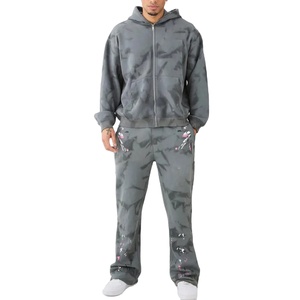 Ensemble de survêtement et de jogging d'hiver pour hommes avec fermeture éclair, 100 % coton molletonné, style streetwear, coupe-vent, vente en gros - Product Image 1