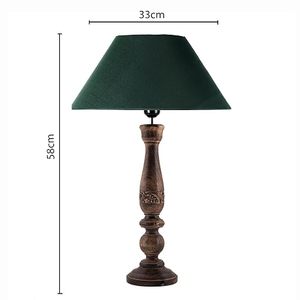 <b>Rustic</b> Wooden <b>Table</b> Lamp Fabric Empire Shade <b>Bedside</b> Desk Light Decorative Home Decor - Product Image 1