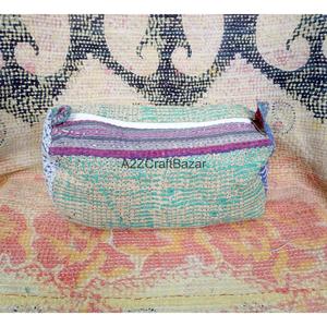 100% Pure Cotton Kantha Fabric Zipper Closure Boho Style Eco-Friendly Durable Lightweight Multi-Function Bag Cosmetic - Product Image 6