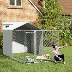 Grande Recinto per Cani da Esterno in Rete Zincata con Copertura Impermeabile Resistente ai Raggi UV per Cani di Taglia M e L 13.1FT X 7.5FT X 7.5FT - Product Image 2