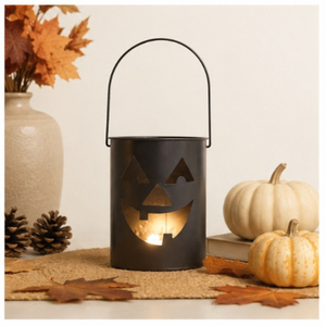 Ensemble de 3 lanternes en métal artisanales pour Halloween, style vintage, en fer noir, avec découpes de fantômes, de chats noirs et d'arbres effrayants - Product Image 4