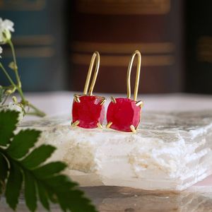 Pendientes Colgantes Minimalistas de Rubí Natural, Plata de Ley 925, Chapados en Oro de 14K, Joyería con Piedras Preciosas, Piedra de Nacimiento de Julio - Product Image 6