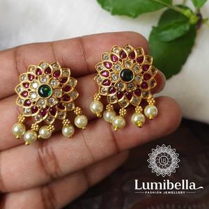 Rose Gold Drop & Hoop Earrings with Heart and Flower Zircon Design for Wedding Party Gift - Product Image 3