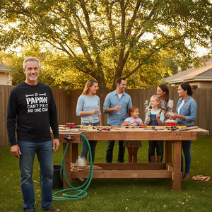 Camiseta de manga larga con cuello redondo unisex para adultos, con la frase "Si Papá no lo puede arreglar, nadie puede", ideal para reuniones familiares. - Product Image 3