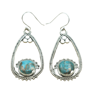 Pendientes Colgantes Hechos a Mano con Turquesa Azul y Cobre, Plata de Ley 925, Estilo Vintage, Joyería Boho para Mujer - Product Image 1