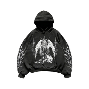 Sweat-shirt à capuche pour homme, surdimensionné, noir, en coton, imprimé personnalisé, tricoté, coupe classique, style hiver, unisexe - Product Image 2